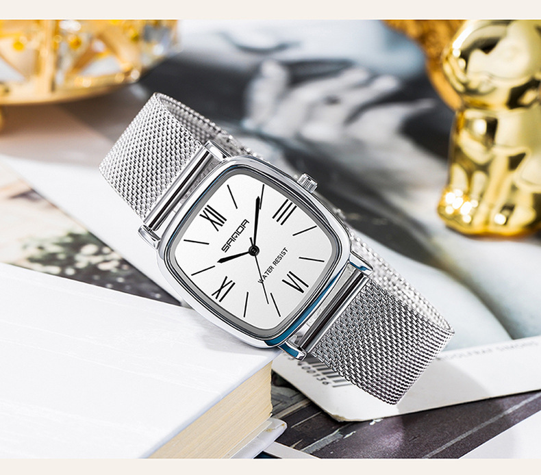 三达手表女士罗马数字时尚装潮流皮带石英腕表休闲简约网带手表