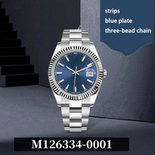 爆款劳牌自动机械手表高品质经典三针珠链日历夜光钢带手表直销