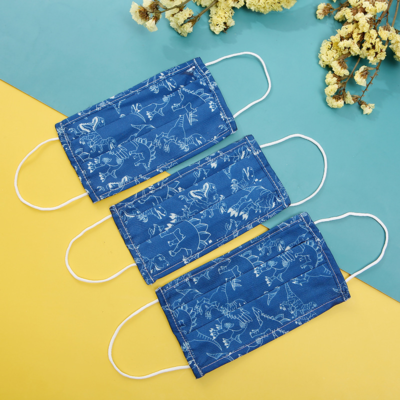 蓝色一次性涤棉口罩创意卡通印花脸罩透气防尘成人面罩现货批发