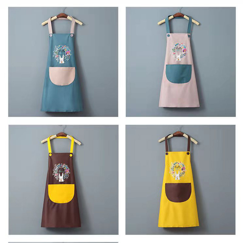 Waterproof and Oilproof Apron Women's Summer Thin Kitchen Home Cooking Online Influencer Cute Garland Rabbit Overalls Wholesale