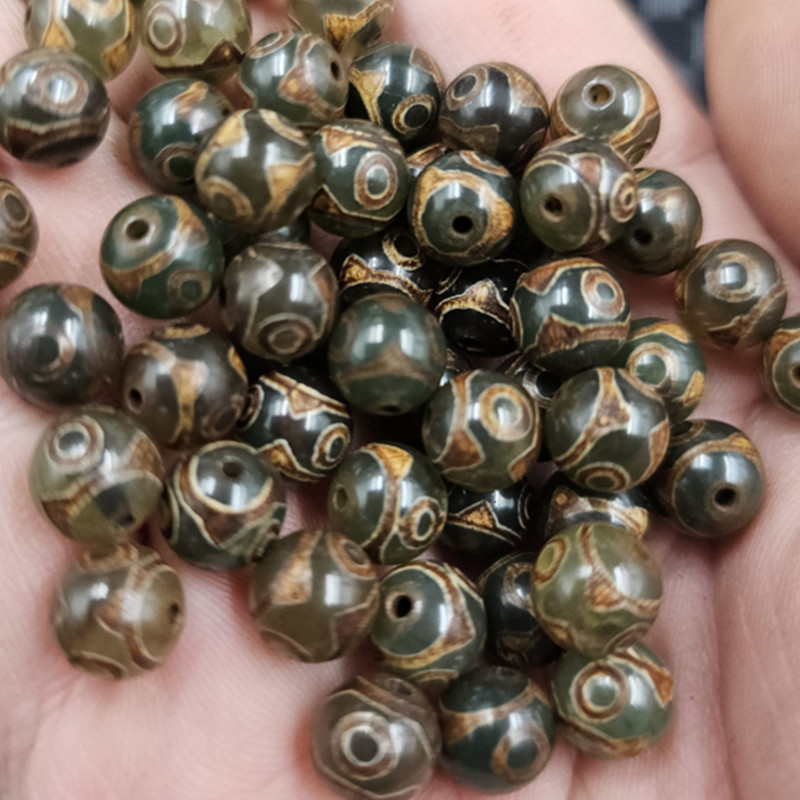 绿三眼天珠圆珠玉石散珠8毫米复古玛瑙手链项链饰品配件手工珠子