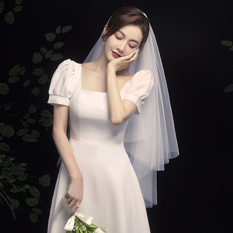 新款韩式新娘结婚头纱女头饰超仙森系写真轻婚纱旅拍双层拍照道具