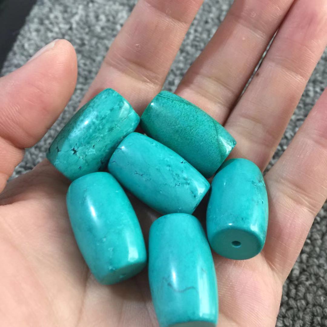绿松石菱镁矿原矿绿松石蒙古松石二代湖北松石光珠圆珠老桶型散珠