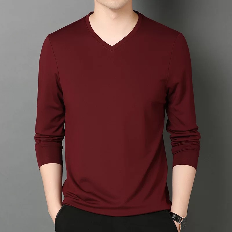 2023 Long-Sleeved T-shirt Men's Spring and Autumn Thin Slim Fit Casual Fall Clothing Bottoming V-neck T-shirt Underwear