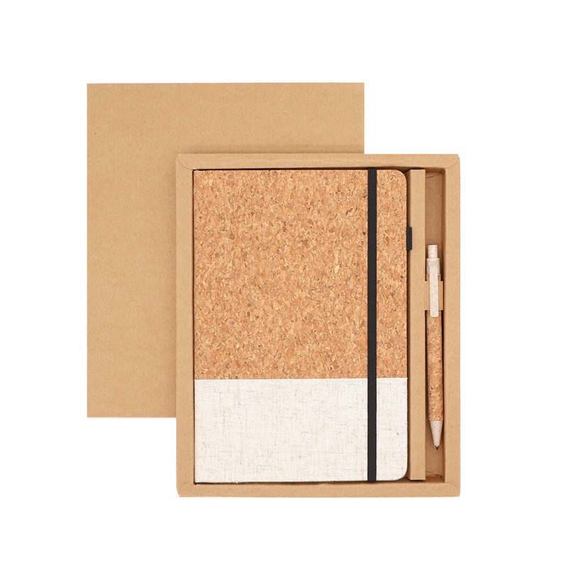 Factory Direct A5 Cork Fabric Stitching Notebook Wholesale Environmental Protection Notebook Cow Set Can Be Customized Logo