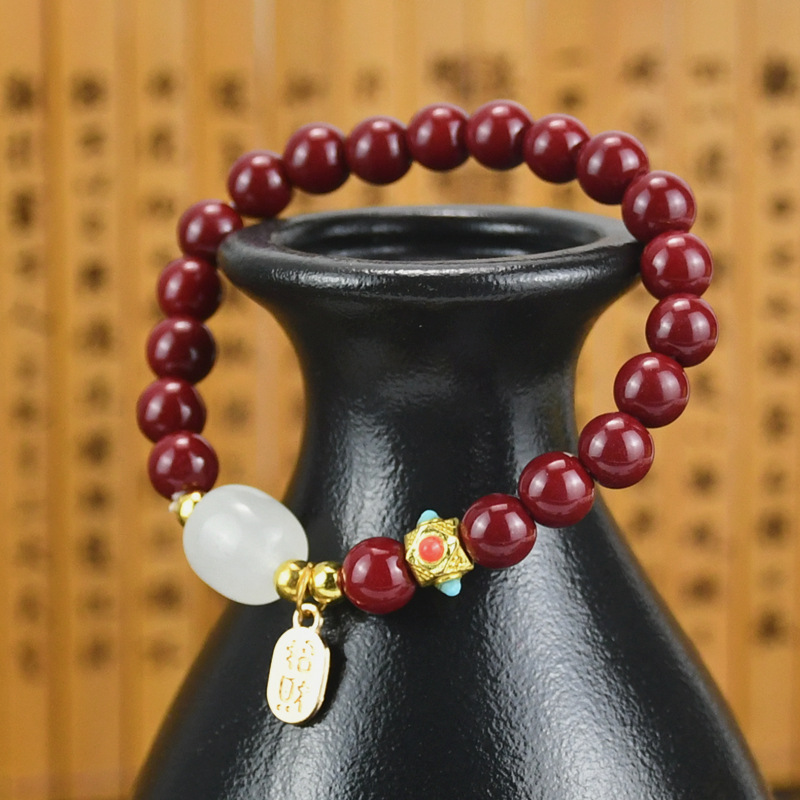Imitation Cinnabar Bracelet Red Fire New Year Gift Hand Jewelry Girl Na Blessing Card Pendant Minority Simple Bracelet