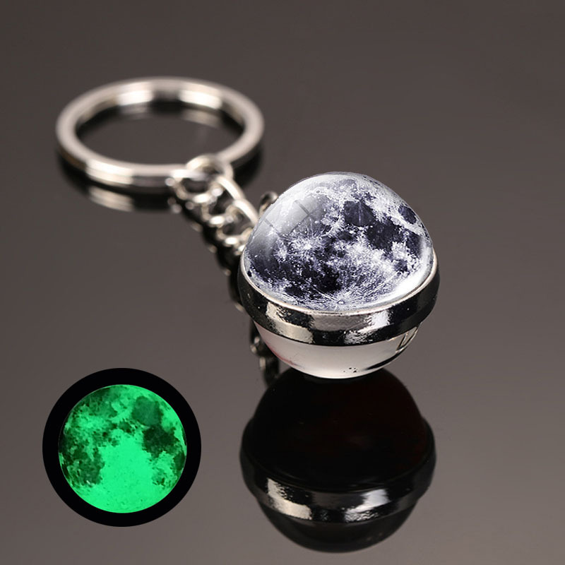 Luminous Universe Star Keychain Solar System Metal Pendant Galaxy Nebula Earth Double-Sided Glass Ball Key Chain