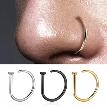 欧美跨境不锈钢D型鼻环 保色无需穿孔假鼻钉个性D型鼻夹鼻饰品