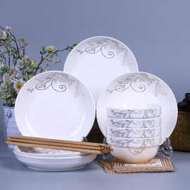 瓷碗家用批发地摊卖陶瓷碗盘碟餐具套装面汤碗碗具筷子勺子吃饭碗