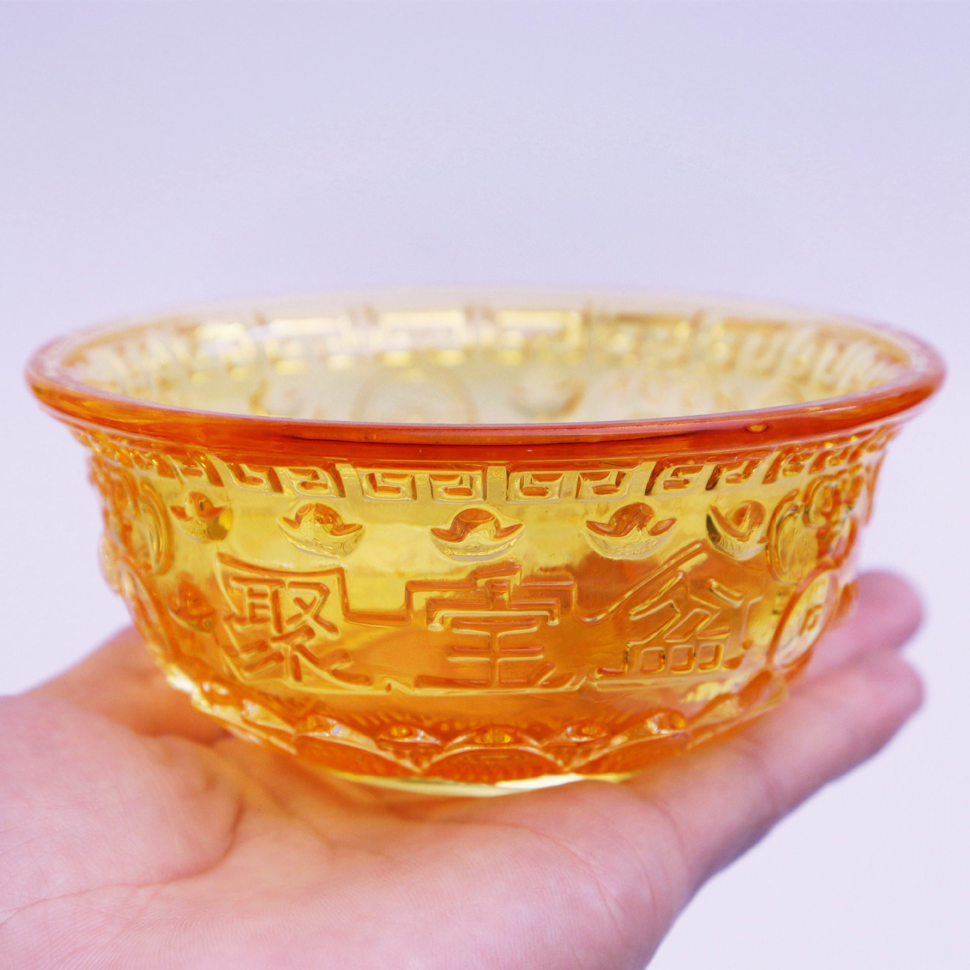 水晶琉璃色招财聚宝盆摆件礼品 聚财客厅办公室店铺开业装饰品