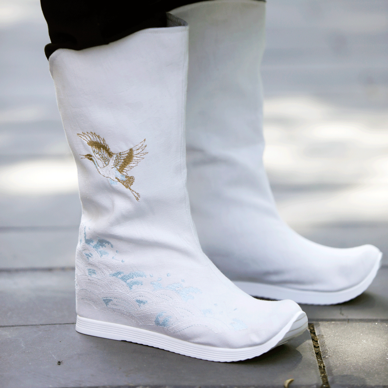 新款履泰欣汉服皂靴男秋季帆布透气汉靴子宋明制男汉鞋内增高朝靴