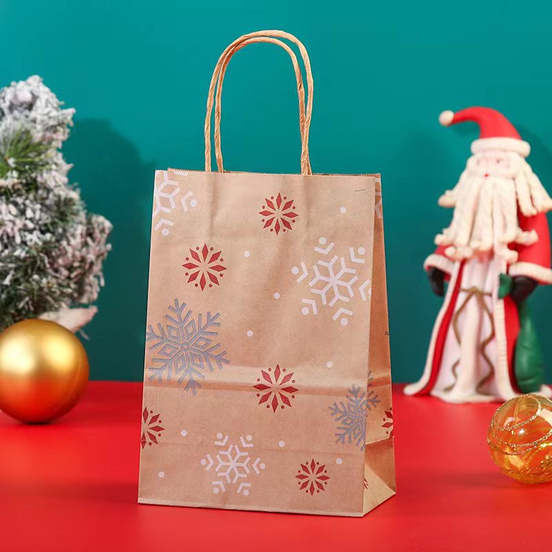 New Kraft Paper Christmas Series Style Portable Gift Bag 130G Yellow Kraft Twine Handbag in Stock