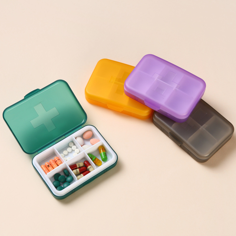 portable cross 6-grid pill box pills for a week sub-packing pill box medicine storage box plastic box factory in stock