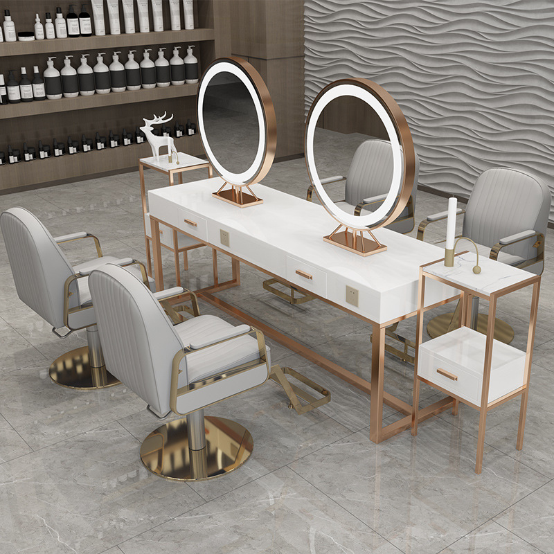 双面美发店镜台理发镜台网红led灯简约时尚镜台发廊专用烫染镜台