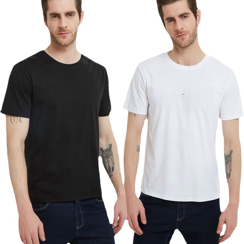 Spot Men's Clothing 190G 80 Double-Sided Mercerized Cotton T-shirt round Neck Pullover Solid Color Short Sleeve Loose Bottoming Shirt