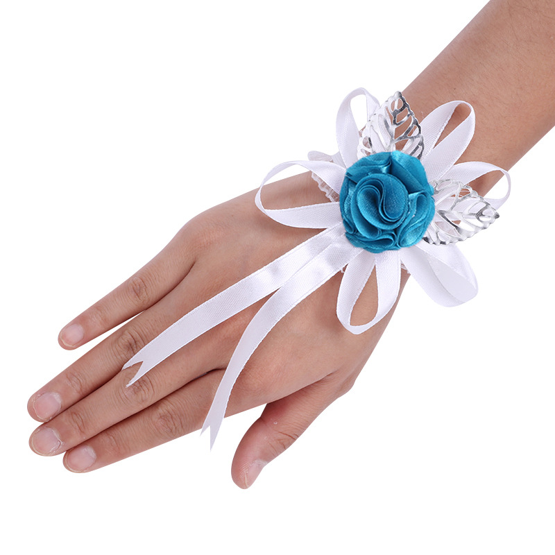 欧美婚礼小道具新郎新娘手腕胸花丝带金叶diy伴娘伴郎手腕花xh074