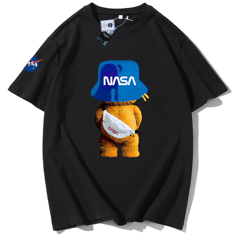 短袖t恤男nasa联名小熊纯棉宽松大码半袖上衣情侣卡通印花体恤衫t