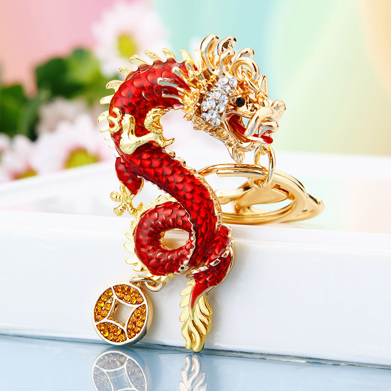 Chinese Style Rhinestone Keychain Zodiac Dragon Car Key Ring Pendant Bag Pendant Key Chain Key Ring Accessories