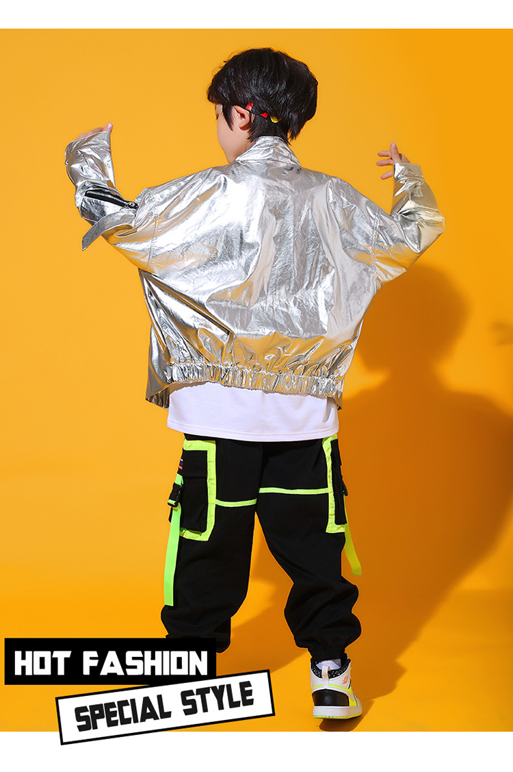 元旦儿童表演服装嘻哈街舞演出服秋冬男童爵士舞亮面舞台走秀炫酷