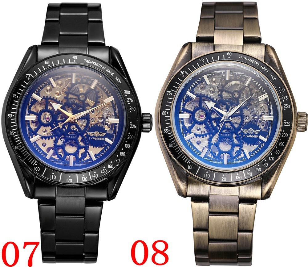 外贸跨境t-winner男全自动机械钢带表包边钢带全自动机械手表批发