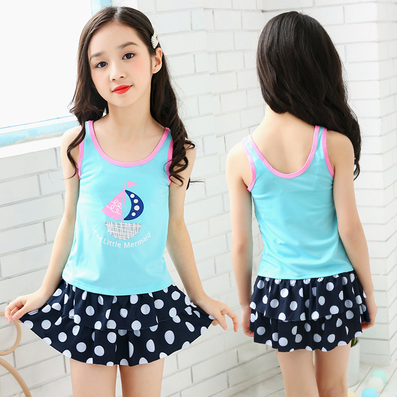 儿童泳衣女孩运动款分体两件套公主可爱小学生中大女童