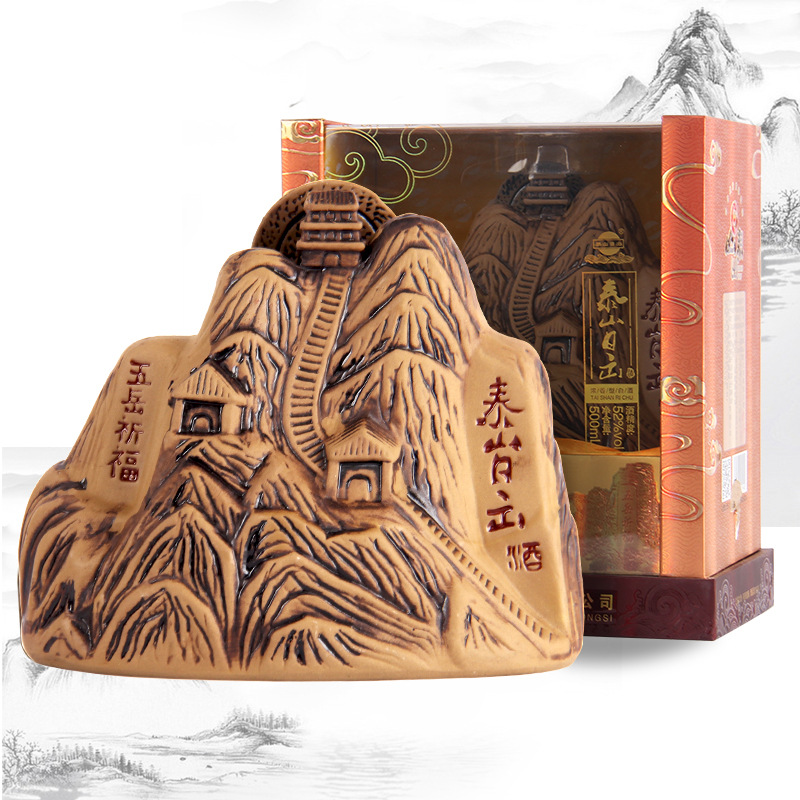 山东泰山元尊泰山日出柔和500ml盒装山型瓶52°浓香型纯粮食白酒