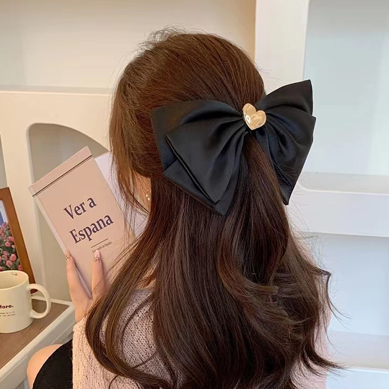 Oversized Pearl Fabric Bow Barrettes Korean Internet Celebrity Back Head Clip Hairware Hairpin Temperament Elastic