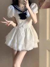法式短袖连衣裙女夏季海军领仙女蓬蓬公主裙感气质小个子短裙