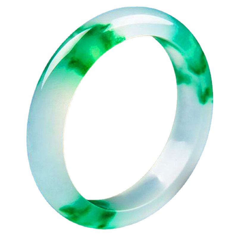 天然翡翠色飘绿花玉镯子石英岩玉绿花玉镯女士绿飘花玉手镯直播货