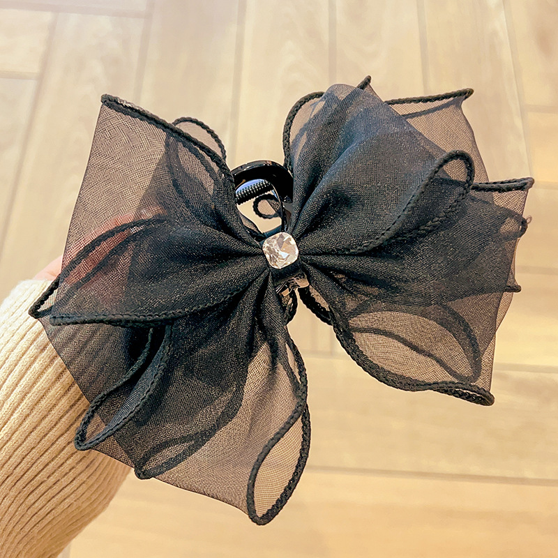 Hair Accessories Mesh Bow Rhinestone Hair Claws High-Grade Temperament Back Head Updo Hair Clip Headdress Princess on the Run