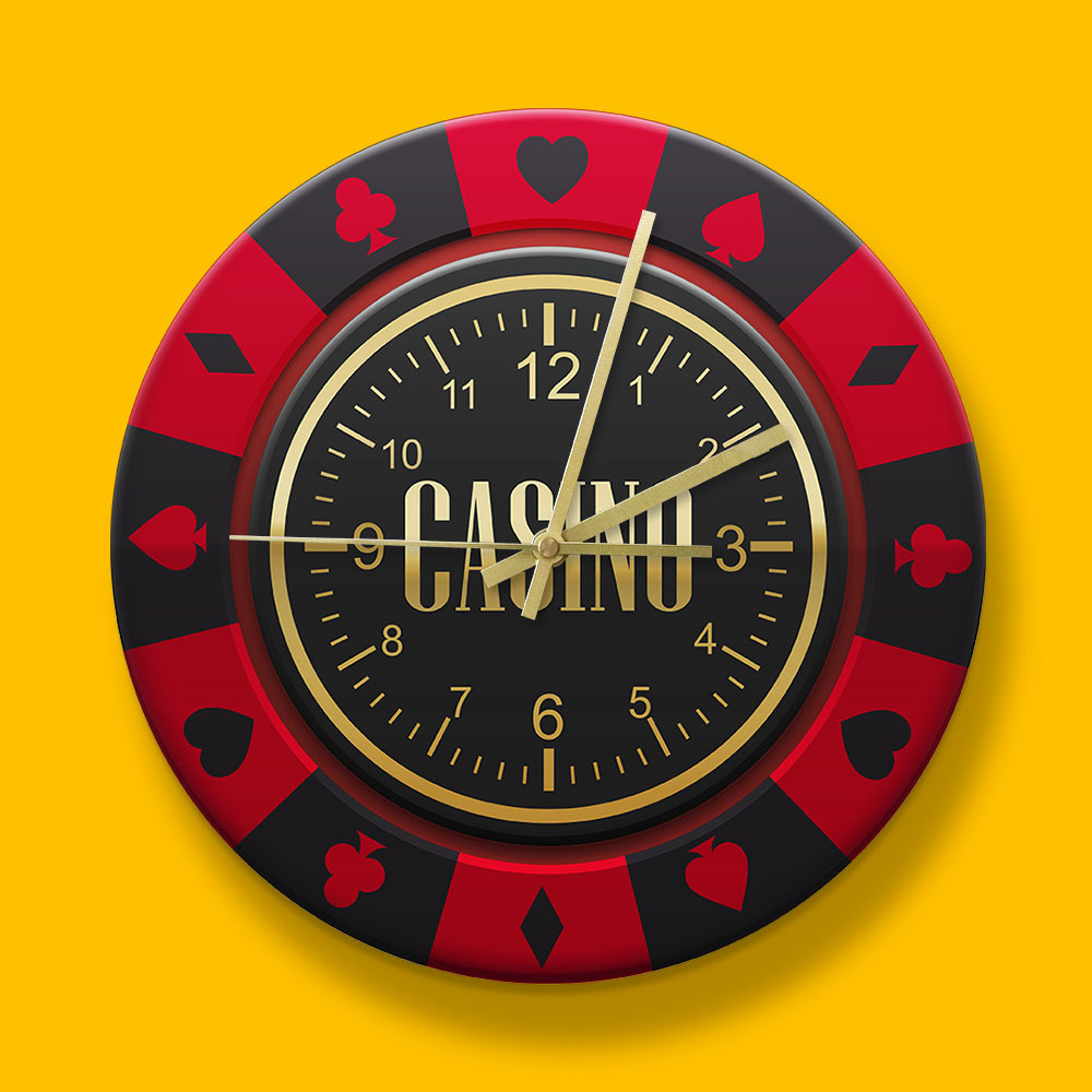 现代简约扫描静音挂钟 扑克圆形转盘筹码时钟家居客厅装饰墙钟