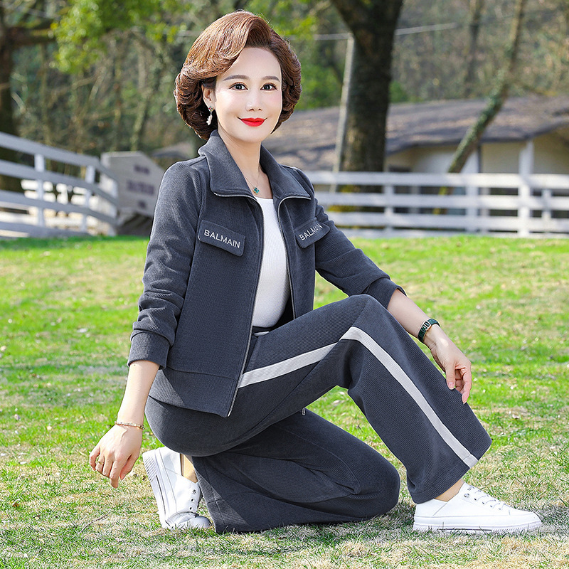 中年妈妈休闲运动服套装时尚减龄外套中老年女士春秋装洋气两件套