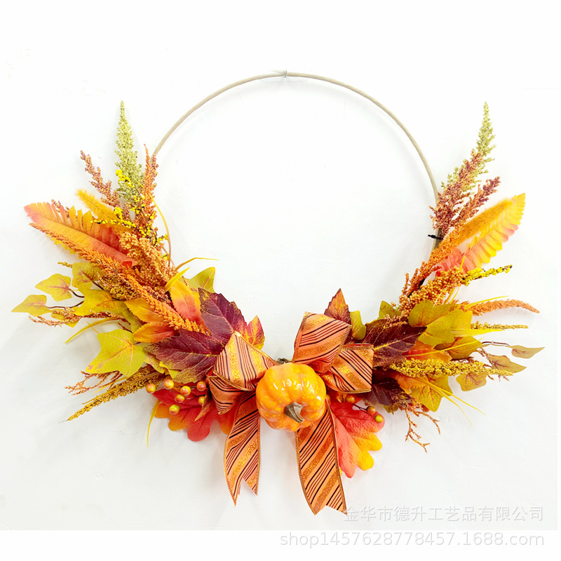 DSEN 2022 Artificial Flower Simulation Pumpkin Ribbon Autumn Maple Leaf Garland Thanksgiving Harvest Festival Autumn Color Decorations