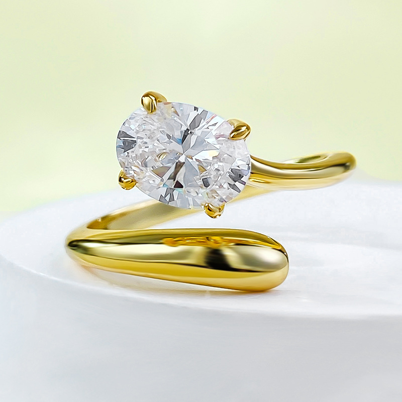 慕景珠宝 欧美新款ins冷淡风戒指 s925银椭圆开口简约戒指外贸品