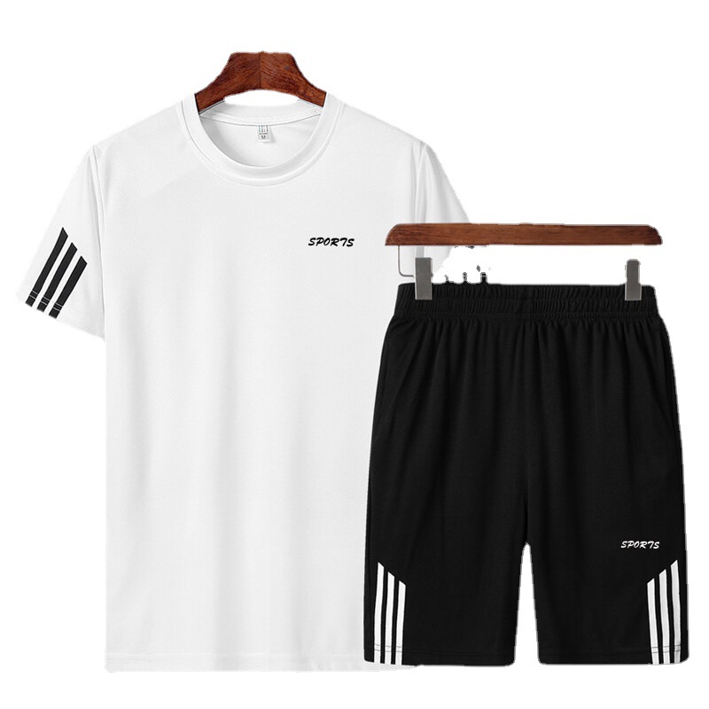 Summer Breathable Sports Suit Men's Short Sleeve Shorts Loose Quick-Drying T-shirt Short Cropped Pants Casual Running Outfit Suit