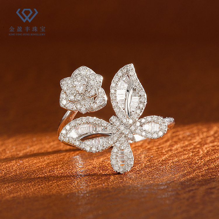 天然钻石戒指18k金真金伯爵花蝴蝶开口钻戒情人节礼物结婚订婚戒