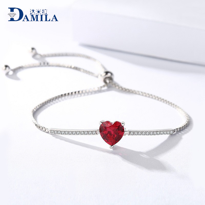 达米拉s925纯银手链女心形韩版时尚可调节盒子链伸缩扣手链代发