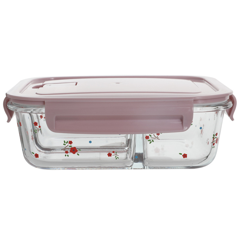 Thermal Transfer Printing Glass Lunch Box Girl Heart Freshness Bowl Bento Box Bowl with Lid Microwave Oven Heater Band Rice Crisper