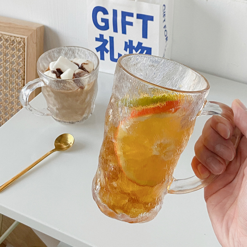 Glass Ins Style Household Handle Glacier Cup Water Cup Cup Drinking Water Coffee and Breakfast Cup Tea Cup