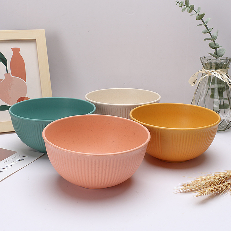 Creative Wheat Straw Rice Bowl Household Rice Bowl Vertical Grain Ramen Bowl Dessert Bowl Instant Noodle Soup Bowl Gift Wholesale