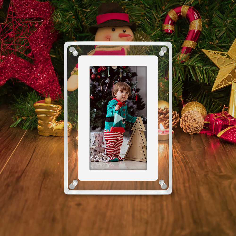 跨境圣诞节桌面装饰摆件7寸透明亚克力数码相框宝宝成长纪念相册
