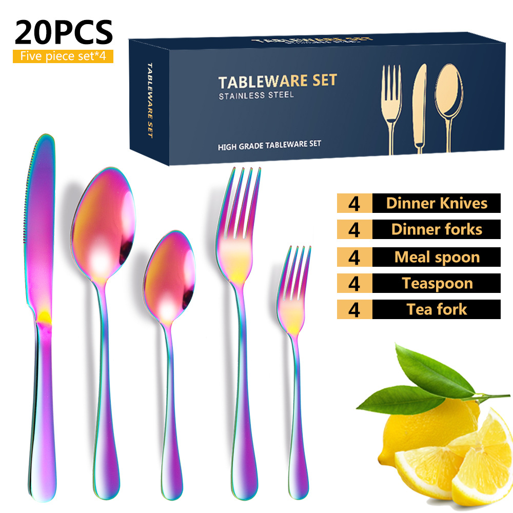 Cross-Border Amazon Hot Pattern Stainless Steel Tableware 5 Components 20-Piece Set Western Food/Steak Knife and Fork Spoon Kit