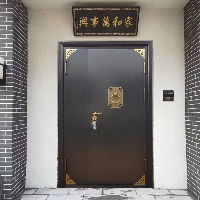 农村大院门中式别墅大门双开自建房庭院入户防盗门家用修复复古