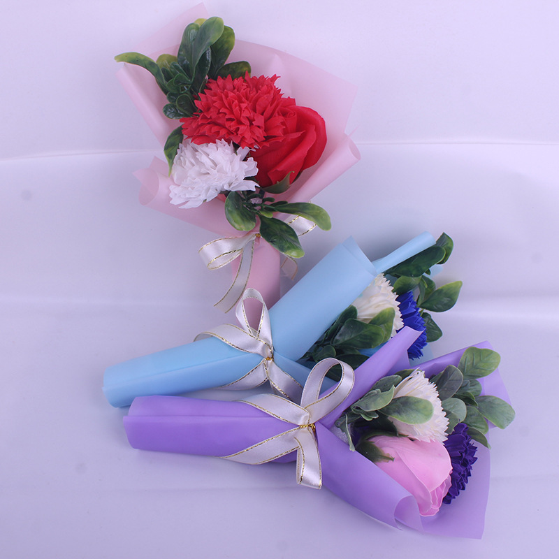 香皂花花束礼盒手提袋仿真玫瑰花3朵康乃馨生日礼物三八节送女神