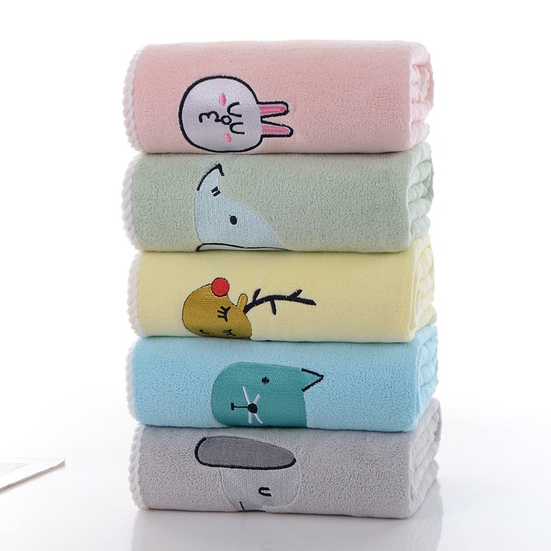 Cartoon Embroidered Coral Fleece Children Quilt Bath Towel for Children Wrapped Quilt Soft Absorbent Cute Baby Square Cover Blanket