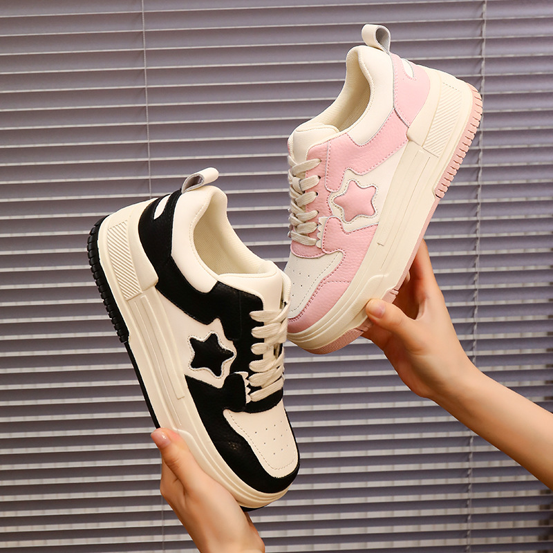 真皮小白鞋女2023夏季新款运动星星板鞋女厚底休闲女鞋百搭鞋子女