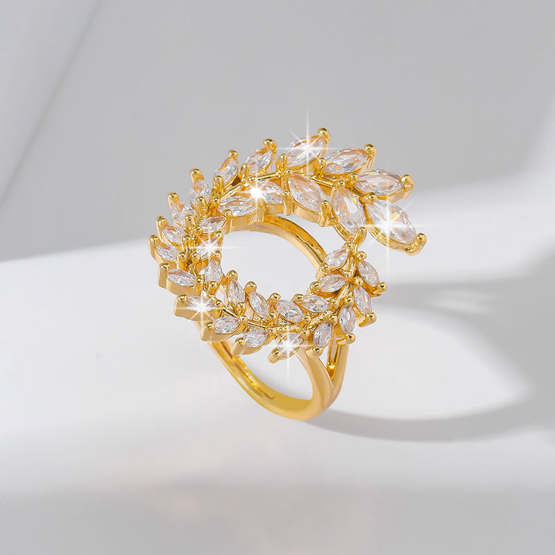 亚马逊新款 超闪几何麦穗戒指 时尚气质镶钻戒指 原创设计戒指女