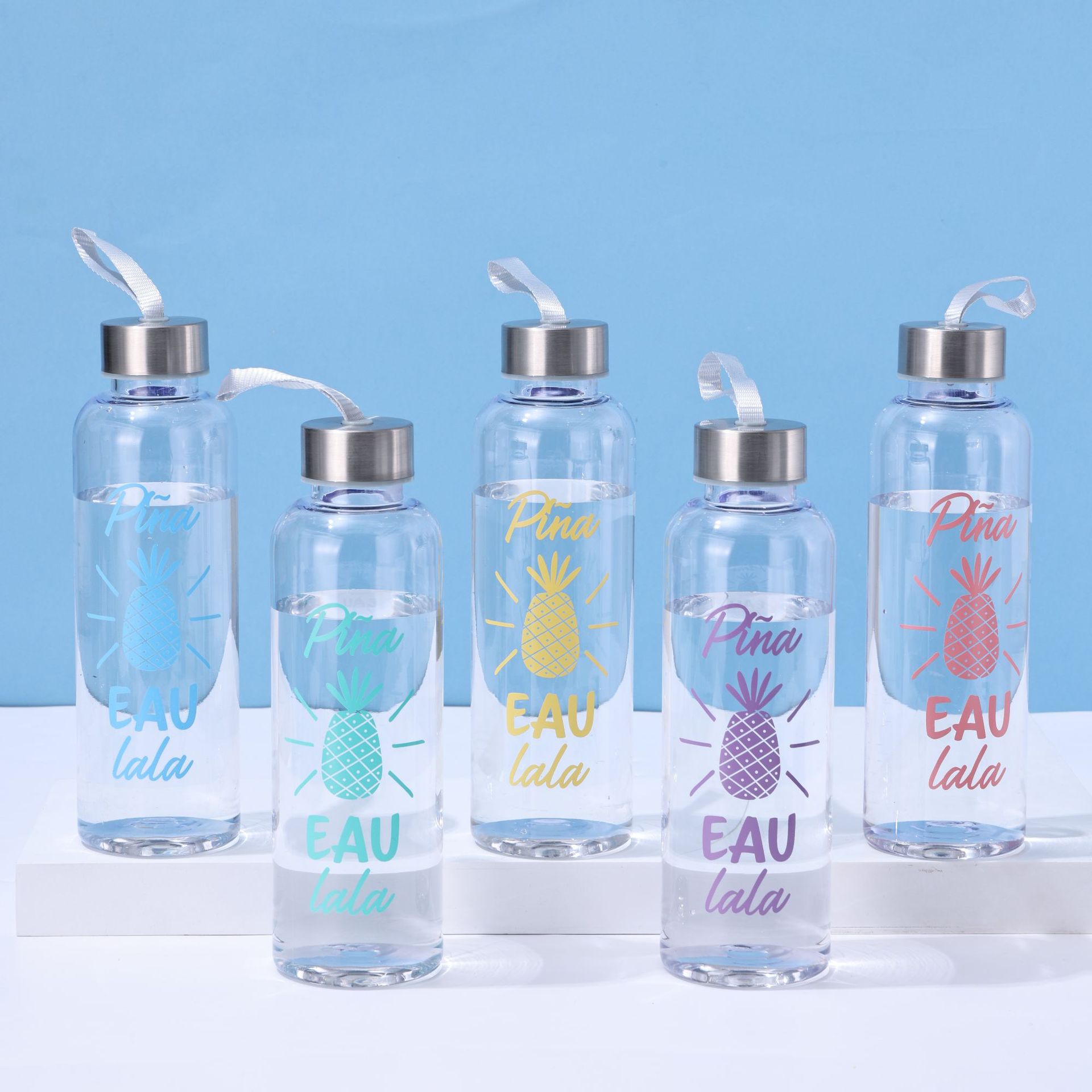 Simple Small Bottle Transparent Plastic Cup Children Student Drop-Resistant Water Cup Portable Rope Sports Water Cup Logo Can Be Set