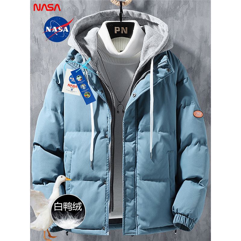 nasa联名男假两件连帽潮牌加厚保暖棉衣服情侣外套女冬装-阿里巴巴