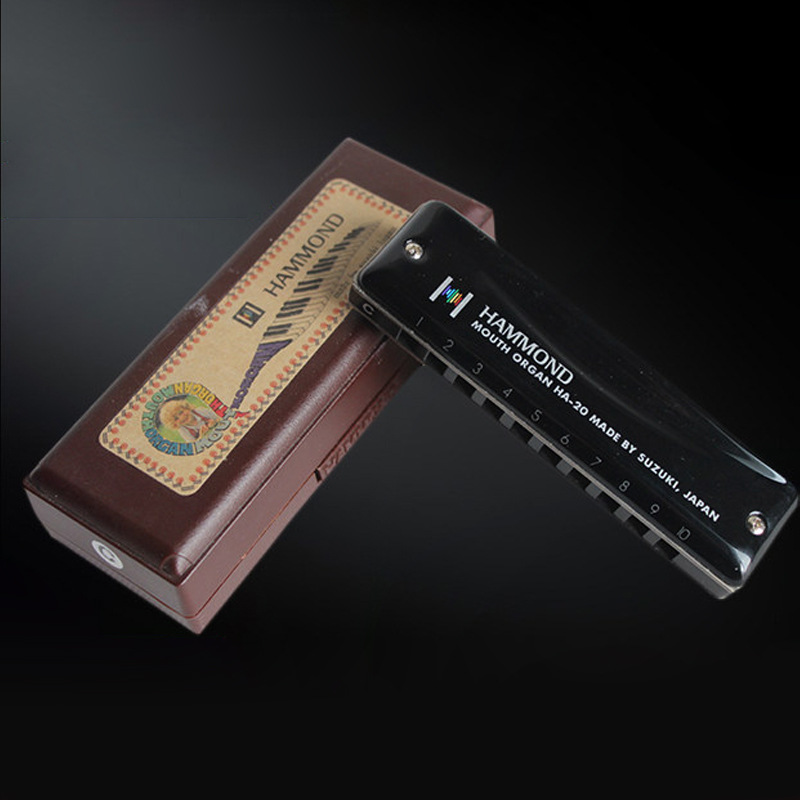 suzuki铃木10孔布鲁斯口琴ha-20 酷黑色十孔口琴